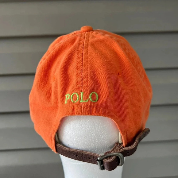 NWT- Vintage Polo Ralph Lauren Strapback Hat Cap Adjustable Orange Green Pony - Picture 5 of 10